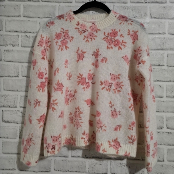 SÉZANE Eloisa Kid Mohair Pink Floral Cream Jumper Like New XXS - Picture 5 of 10